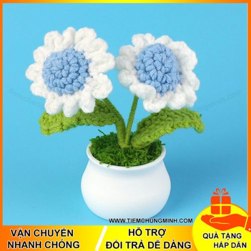 chau hoa cuc nhi xanh vien trang bong moc len handmade