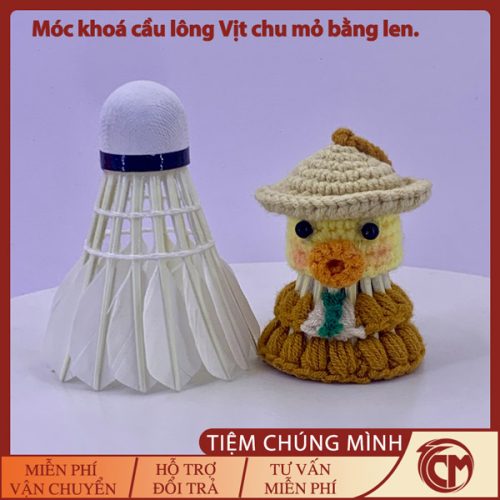 Móc khóa cầu lông vịt mỏ chu trang trí balo, túi xách.