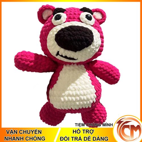 Gấu dâu Lotso - Thú bông móc bằng len nhung đũa Handmade