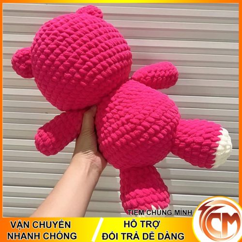 Gấu dâu Lotso - Thú bông móc bằng len nhung đũa Handmade