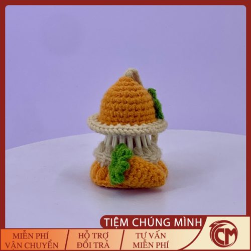 Móc khóa cầu lông thỏ cà rốt bằng len Handmade