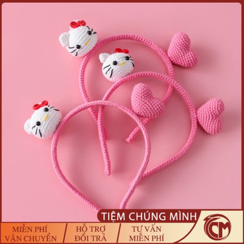 Băng đô cài tóc Hello Kitty bằng len