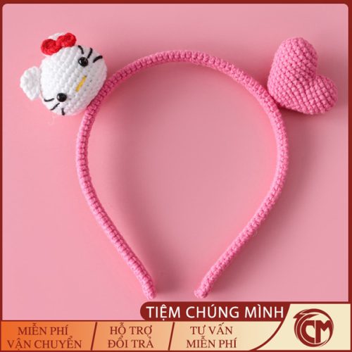 Băng đô cài tóc Hello Kitty bằng len