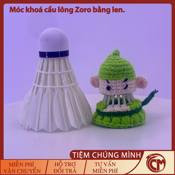 Móc khóa cầu lông Zoro bằng len