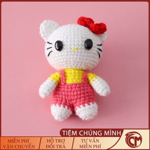 Móc khóa len Hello Kitty Hồng