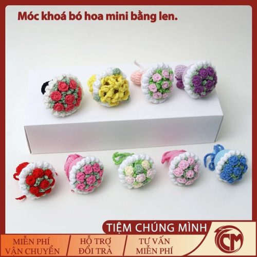 Móc khóa bó hoa mini bằng len