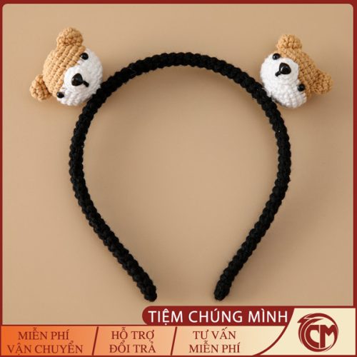 Băng đô cho bé gái bằng Len Handmade – Gấu 2 màu