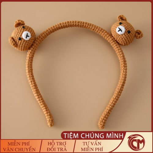 Băng đô cho bé gái bằng Len Handmade – Gấu nâu