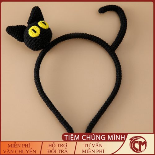 Băng đô cho bé gái bằng Len Handmade - Mèo đen
