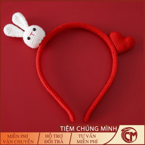 Băng đô cho bé gái bằng Len Handmade- Thỏ trắng