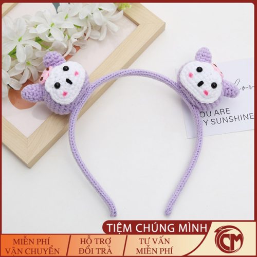 Băng đô cài tóc rửa mặt bằng len Kuromi Tím
