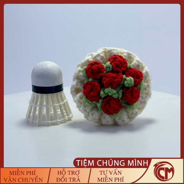 Bó hoa hồng mini móc len - Màu đỏ