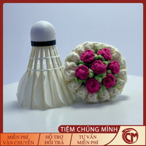 Bó hoa hồng mini móc len - Màu cánh sen