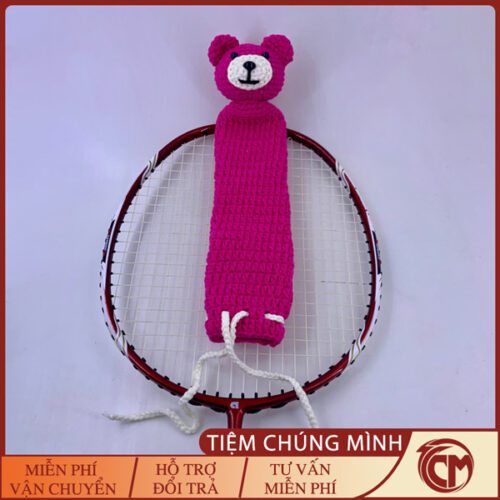 Bọc bảo vệ cán vợt cầu lông đan len - Gấu dâu
