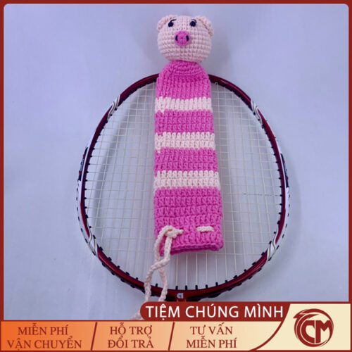 Bọc bảo vệ cán vợt cầu lông đan len - Heo hồng