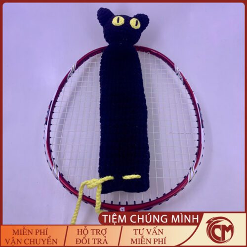 Bọc bảo vệ cán vợt cầu lông đan len - Mèo đen