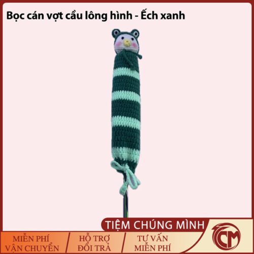 Bọc cán vợt cầu lông hình thú móc len - Ếch xanh