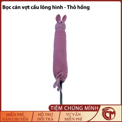 Bọc cán vợt cầu lông hình thú móc len - Thỏ hồng