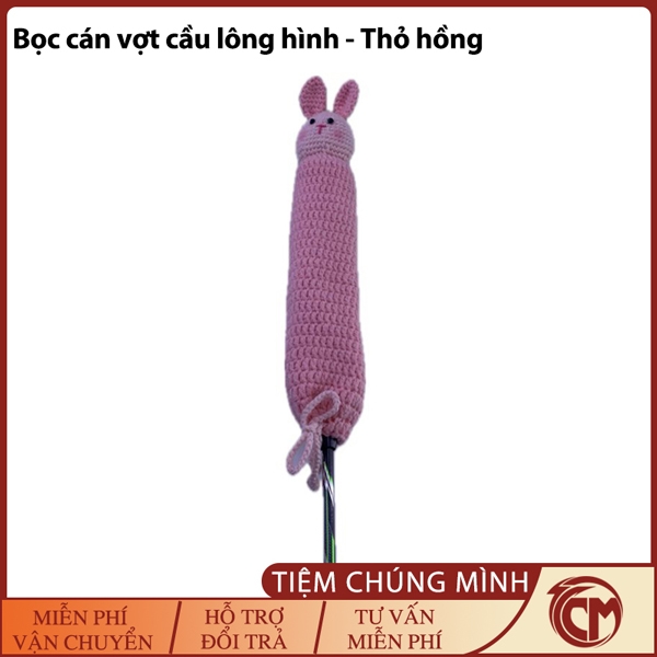 Bọc cán vợt cầu lông hình thú móc len - Thỏ hồng