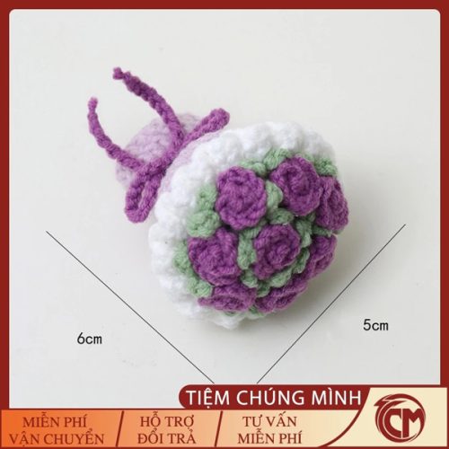 Móc khóa bó hoa mini bằng len Hồng Tím