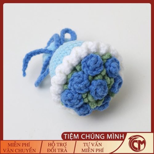 Móc khóa bó hoa mini bằng len Hồng Xanh