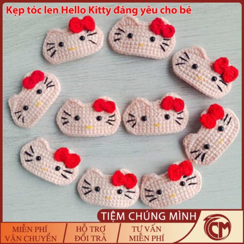 Kẹp tóc Hello Kitty bằng len handmade