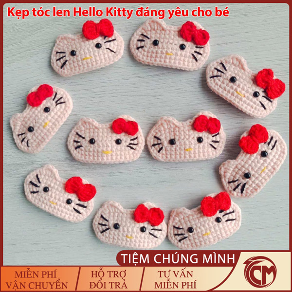 Kẹp tóc Hello Kitty bằng len handmade