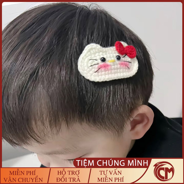 Kẹp tóc Hello Kitty bằng len handmade