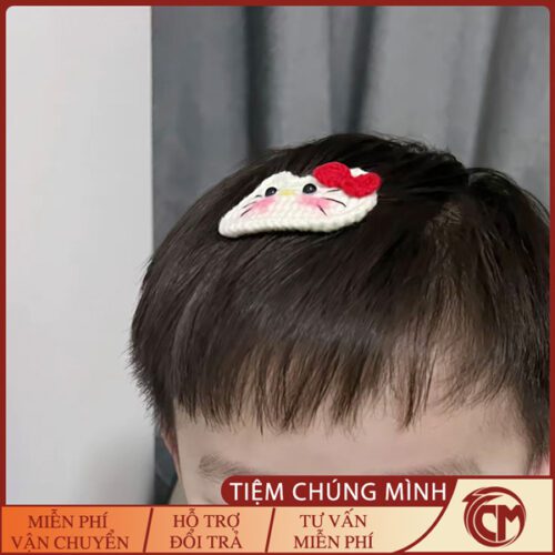 Kẹp tóc Hello Kitty bằng len handmade
