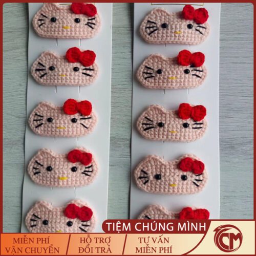 Kẹp tóc Hello Kitty bằng len handmade