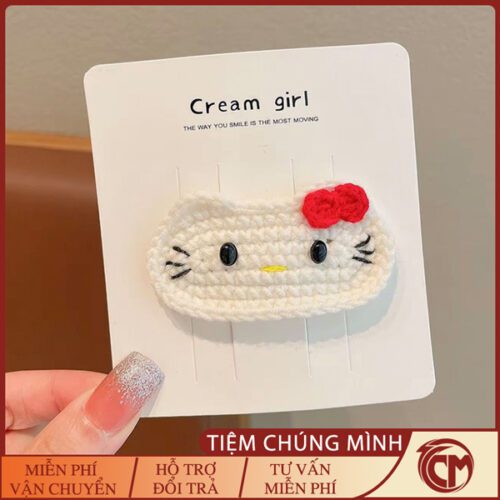 Kẹp tóc Hello Kitty bằng len handmade