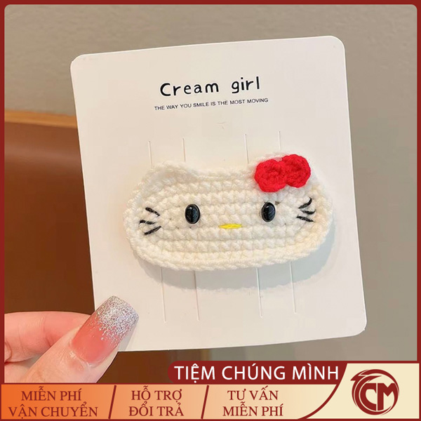Kẹp tóc Hello Kitty bằng len handmade