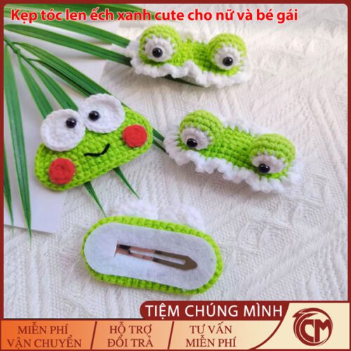 Kẹp tóc len handmade ếch vô tri