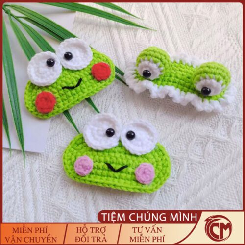 Kẹp tóc len handmade ếch vô tri