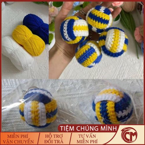 Móc khóa bóng chuyền đan len thủ công