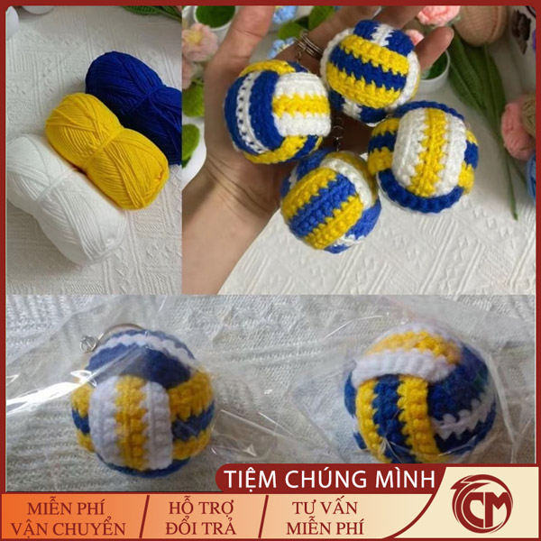 Móc khóa bóng chuyền đan len thủ công