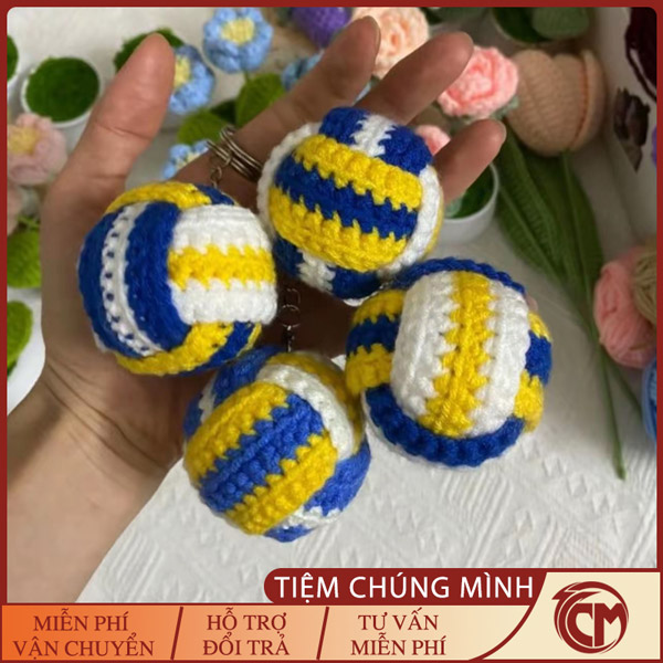 Móc khóa bóng chuyền đan len thủ công