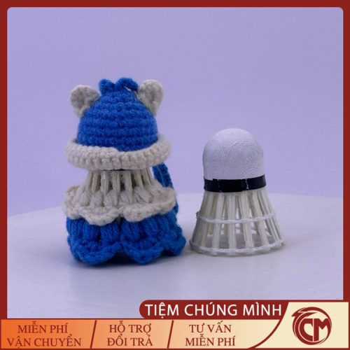 Móc khóa cầu lông đan len chú gấu
