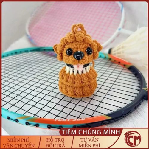 Móc khóa cầu lông hình chú chó Poodle đan len