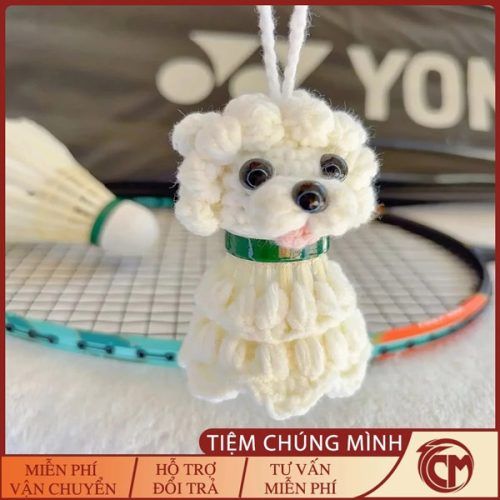 Móc khóa cầu lông hình chú chó Poodle đan len