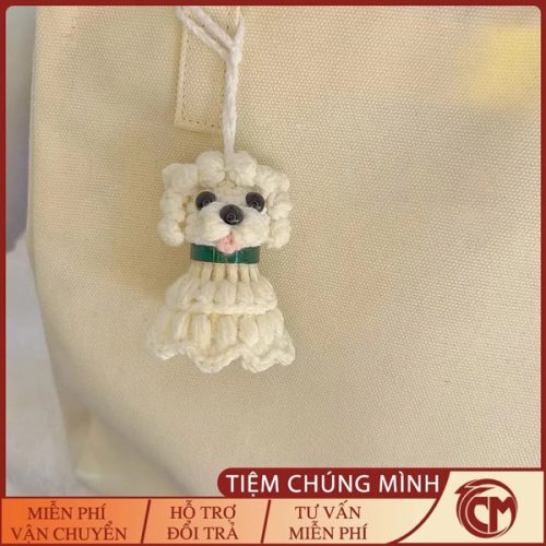 Móc khóa cầu lông hình chú chó Poodle đan len