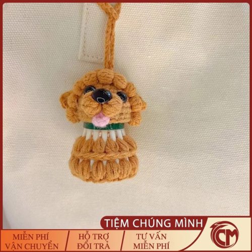 Móc khóa cầu lông hình chú chó Poodle đan len