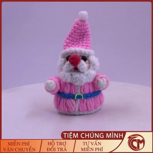 Móc khoá cầu lông ông già Noel đan len Handmade