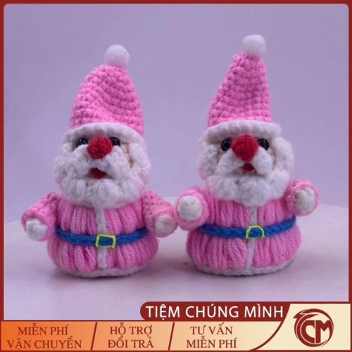 Móc khoá cầu lông ông già Noel đan len Handmade
