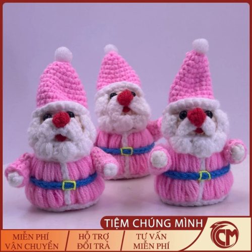 Móc khoá cầu lông ông già Noel đan len Handmade