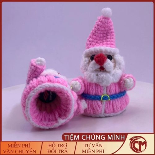 Móc khoá cầu lông ông già Noel đan len Handmade
