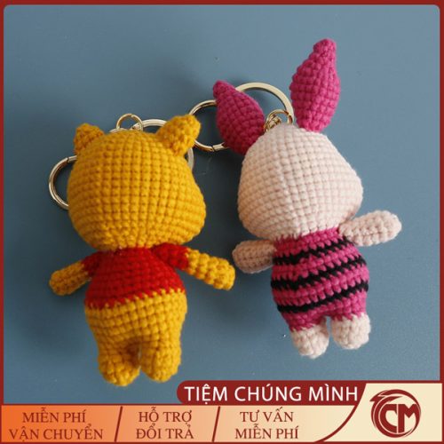 Móc khóa len Gấu Pooh và Heo Hồng