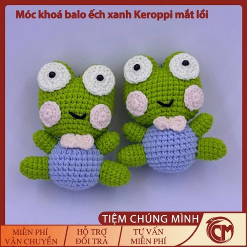 Móc khóa ếch xanh Keroppi mắt lồi đan len