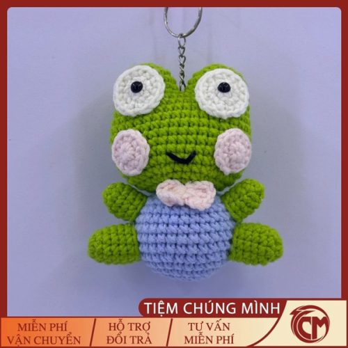 Móc khóa ếch xanh Keroppi mắt lồi đan len