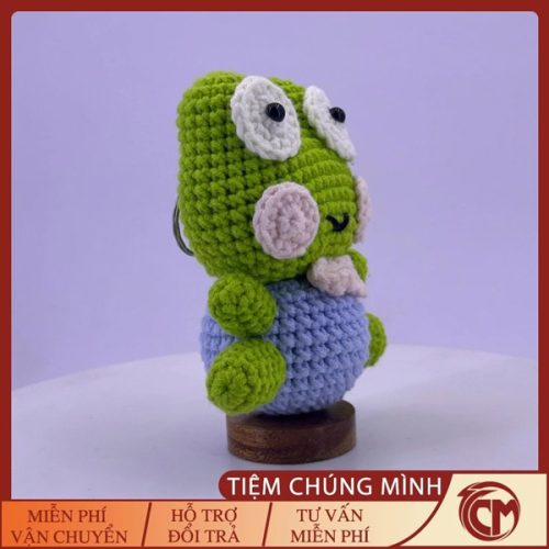 Móc khóa ếch xanh Keroppi mắt lồi đan len